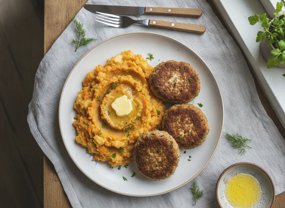 Frikadellen mit Möhren-Kartoffel-Stampf photo