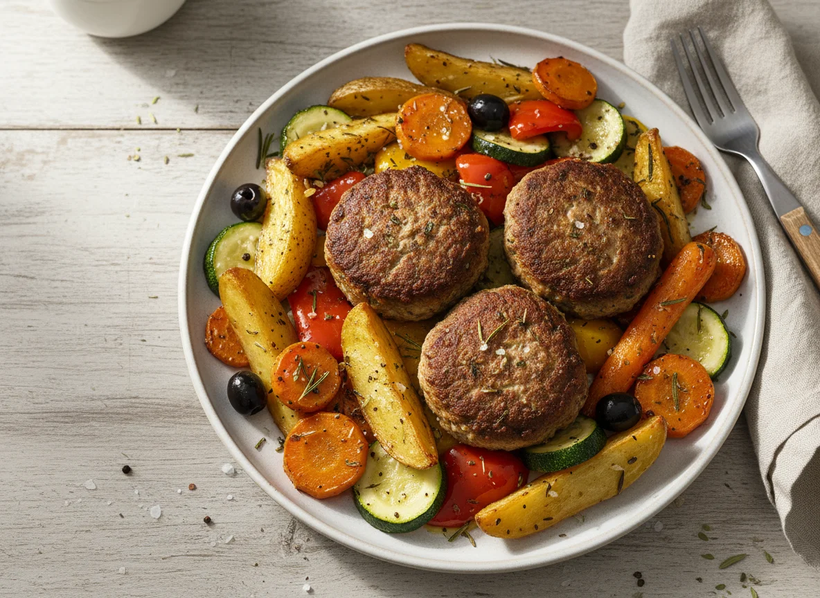 Frikadellen mit Ofengemüse photo