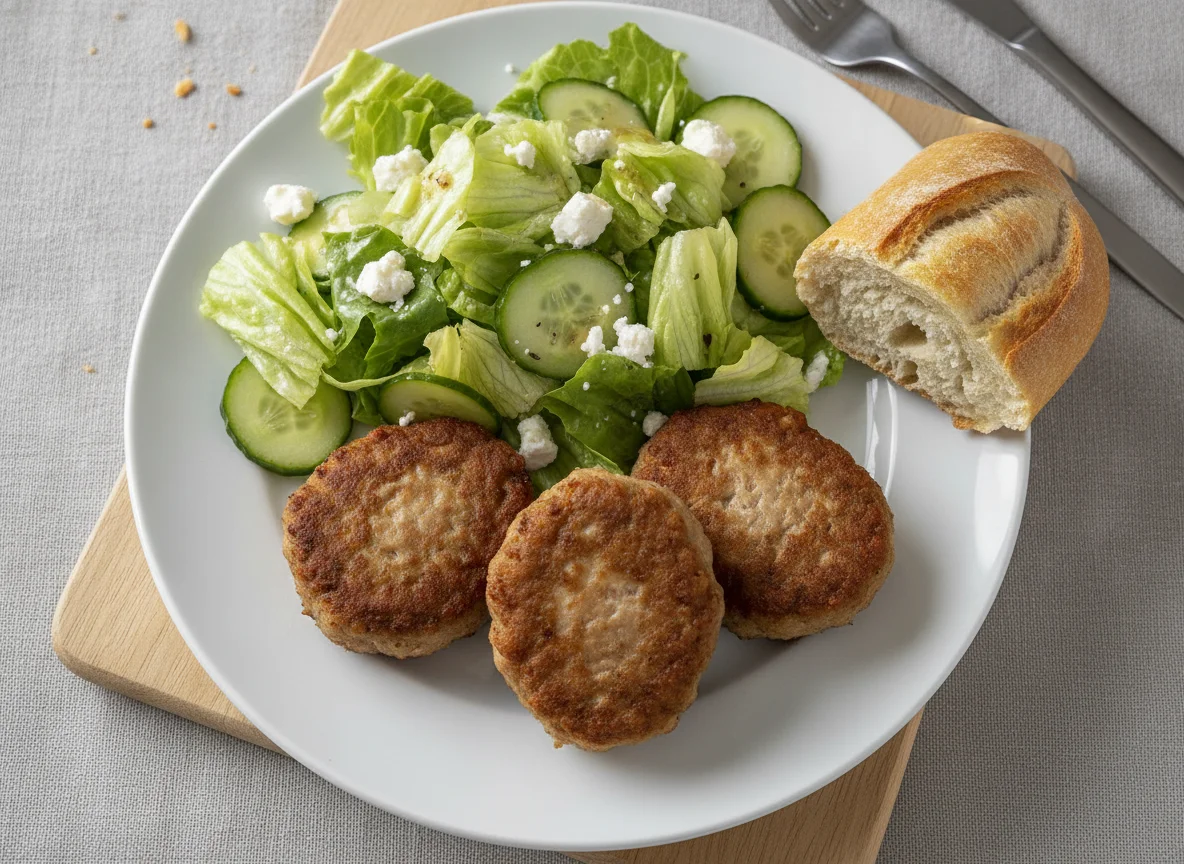 Frikadellen mit Salat und Brot photo
