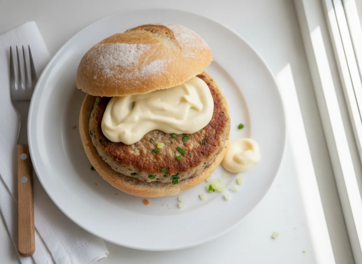 Frikadellenbrötchen mit Mayonnaise photo