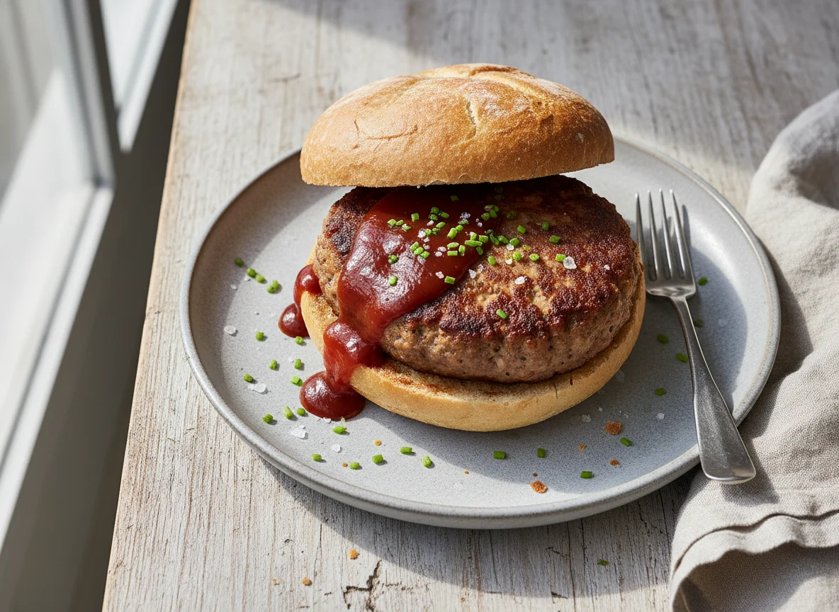 Frikadellenbrötchen mit Sauce photo