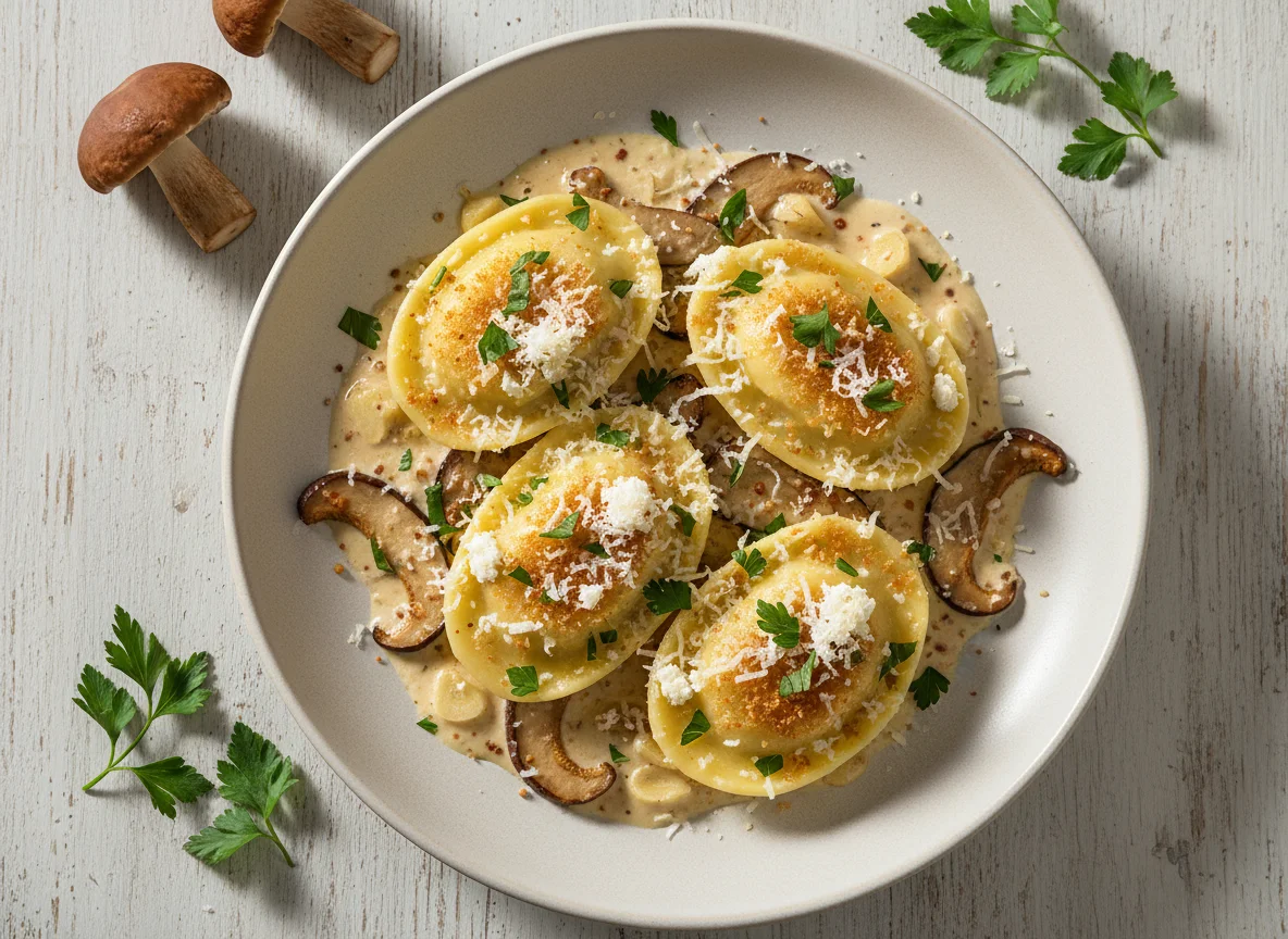 Frische Eierpasta mit Steinpilzfüllung photo