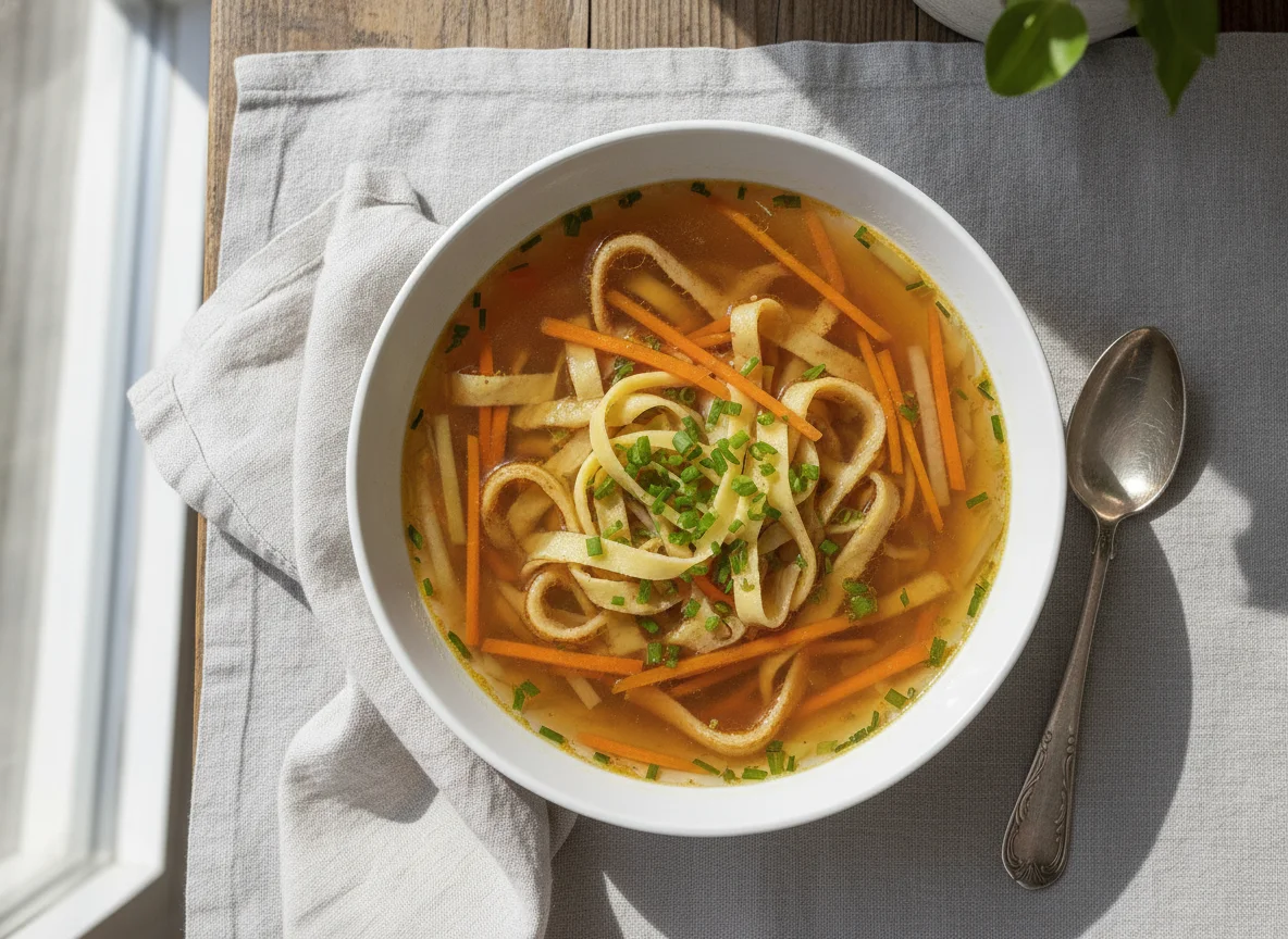 Frittatensuppe mit Gemüsestreifen photo