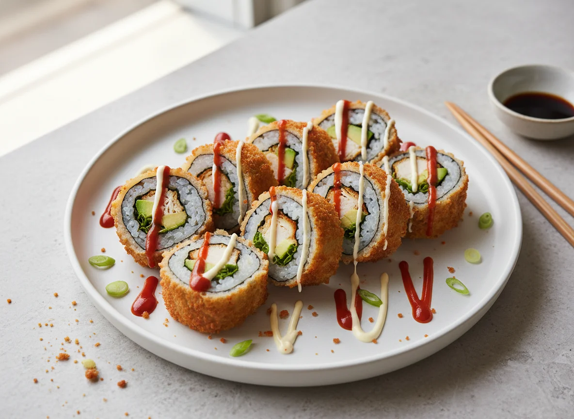 Frittierte Hähnchen-Sushi-Rolle photo