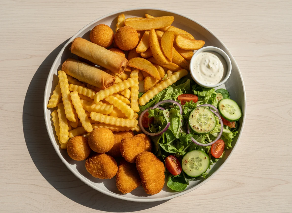 Frittierte Platte mit Salat photo