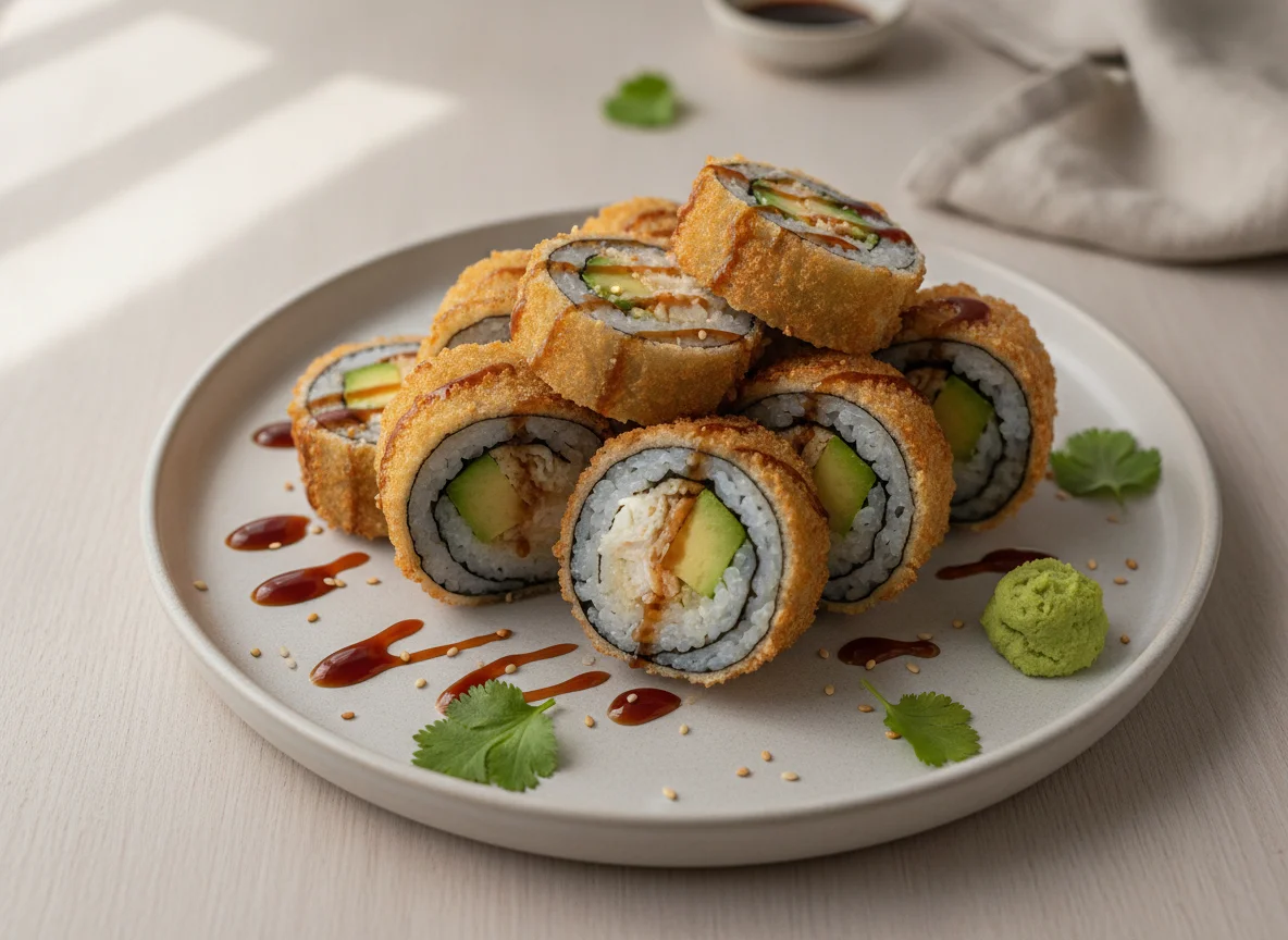 Frittierte Sushi-Rollen mit Avocado photo