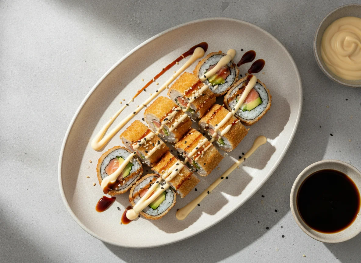 Frittierte Sushi-Rollen mit Mayonnaise photo