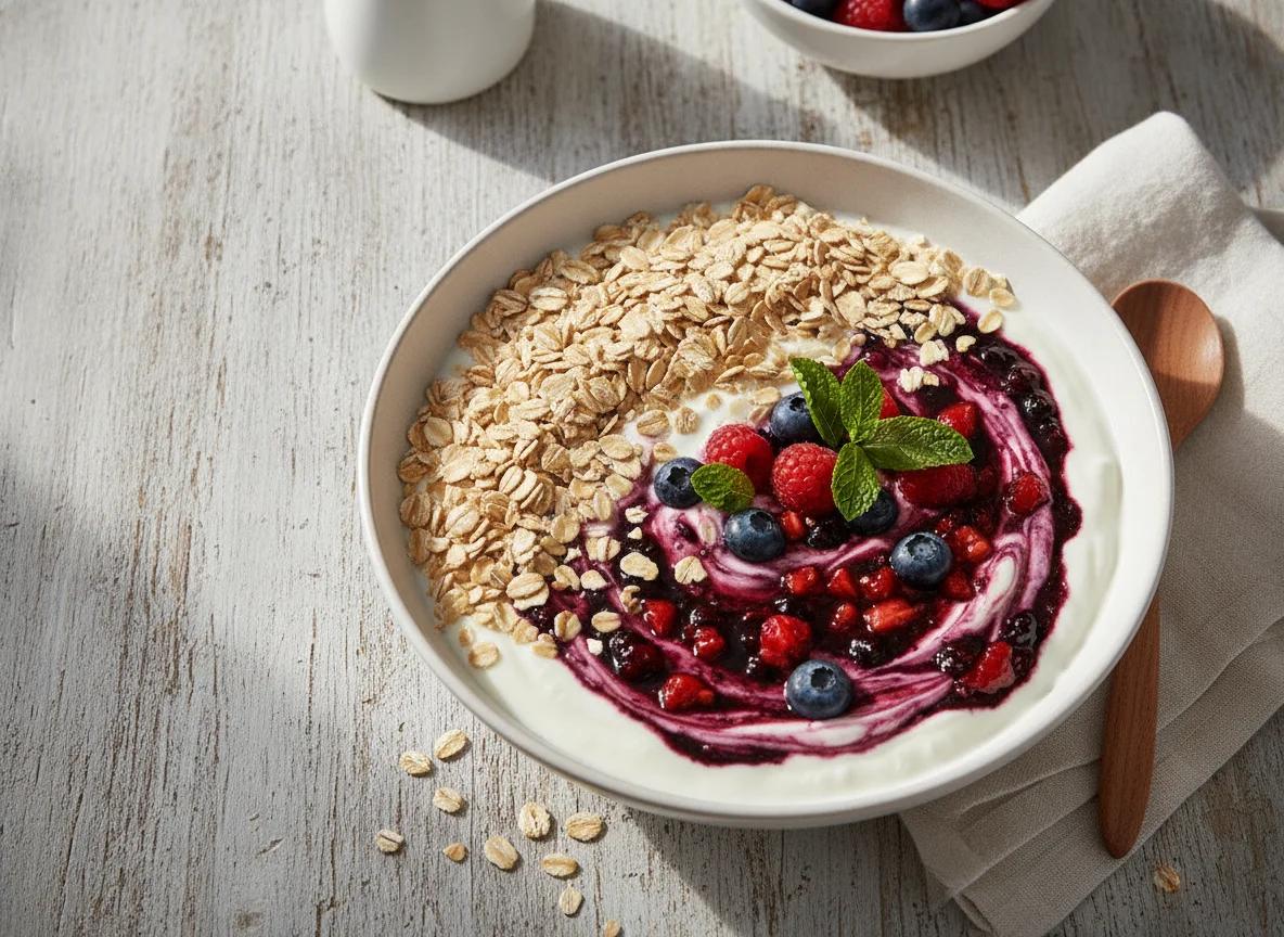 Früchtejoghurt mit Haferflocken photo