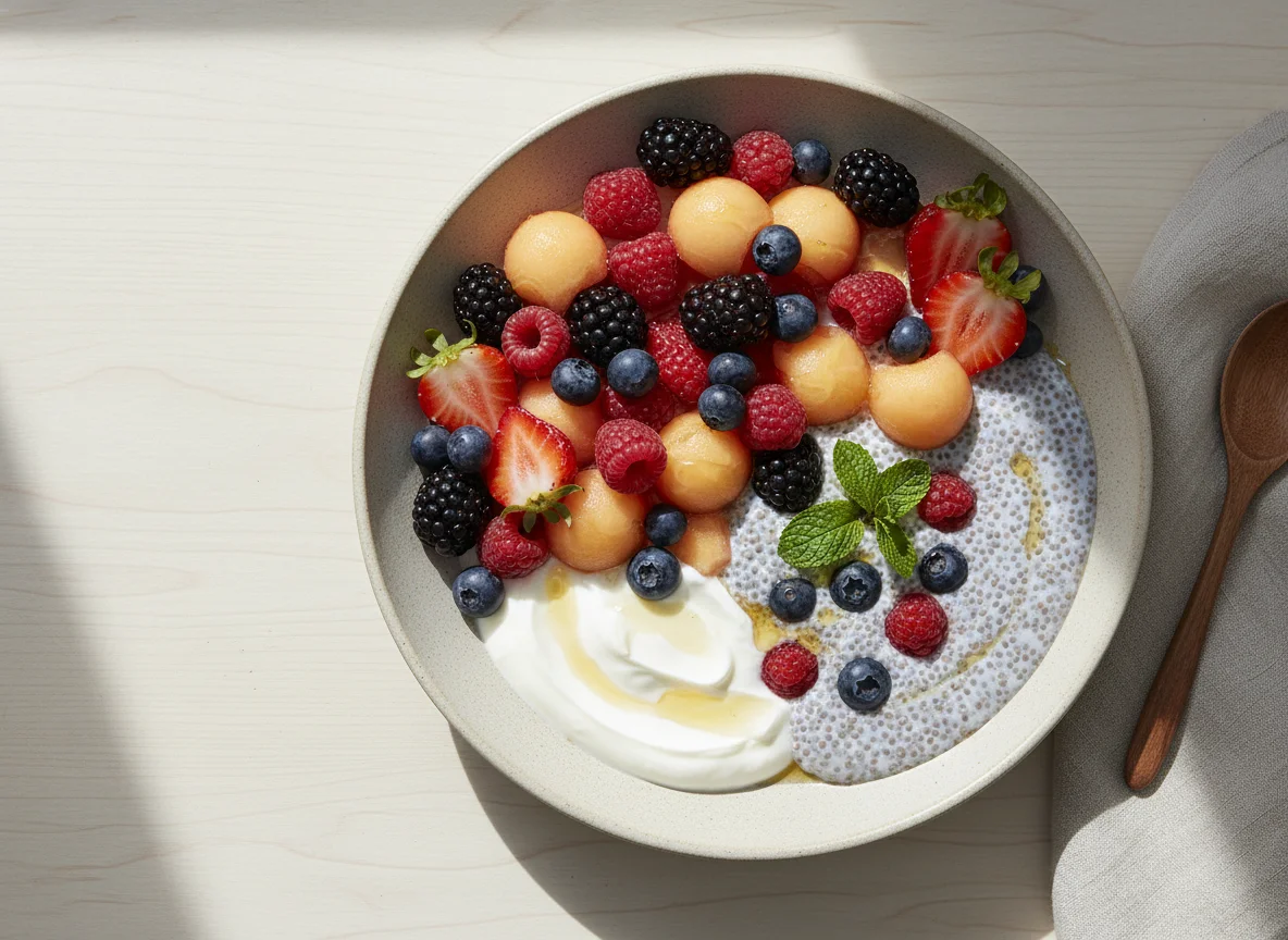 Früchte-Joghurt und Chia-Pudding photo