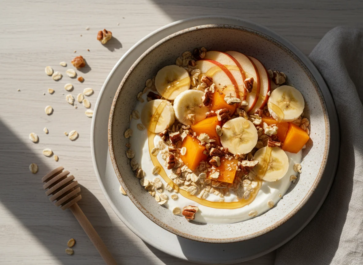 Früchte-Müsli mit Joghurt und Nüssen photo