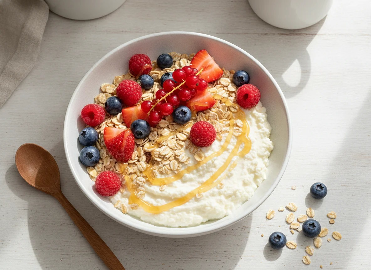 Früchtequark mit Haferflocken photo