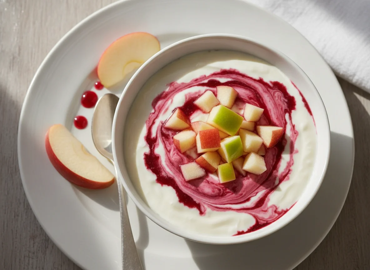 Fruchtjoghurt mit Apfelstücken photo