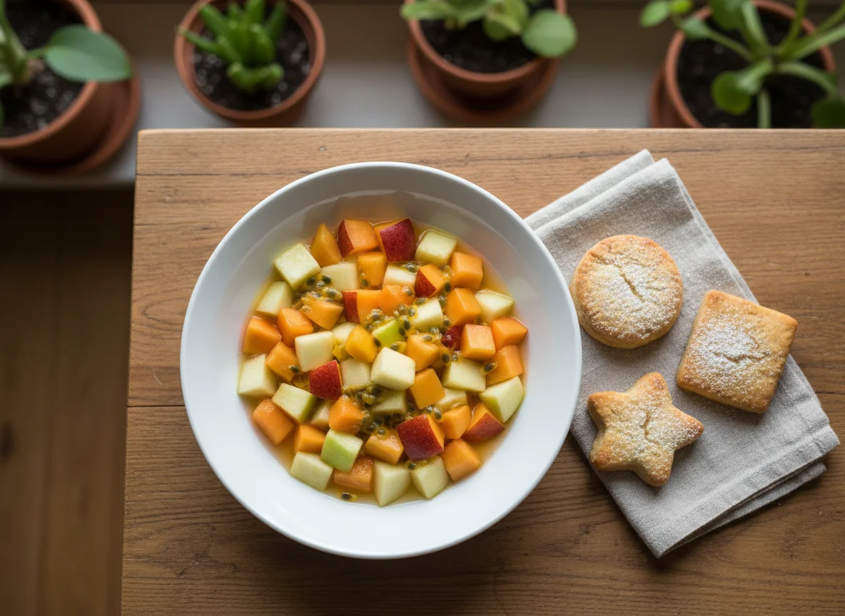 Fruchtsalat mit Gebäck photo