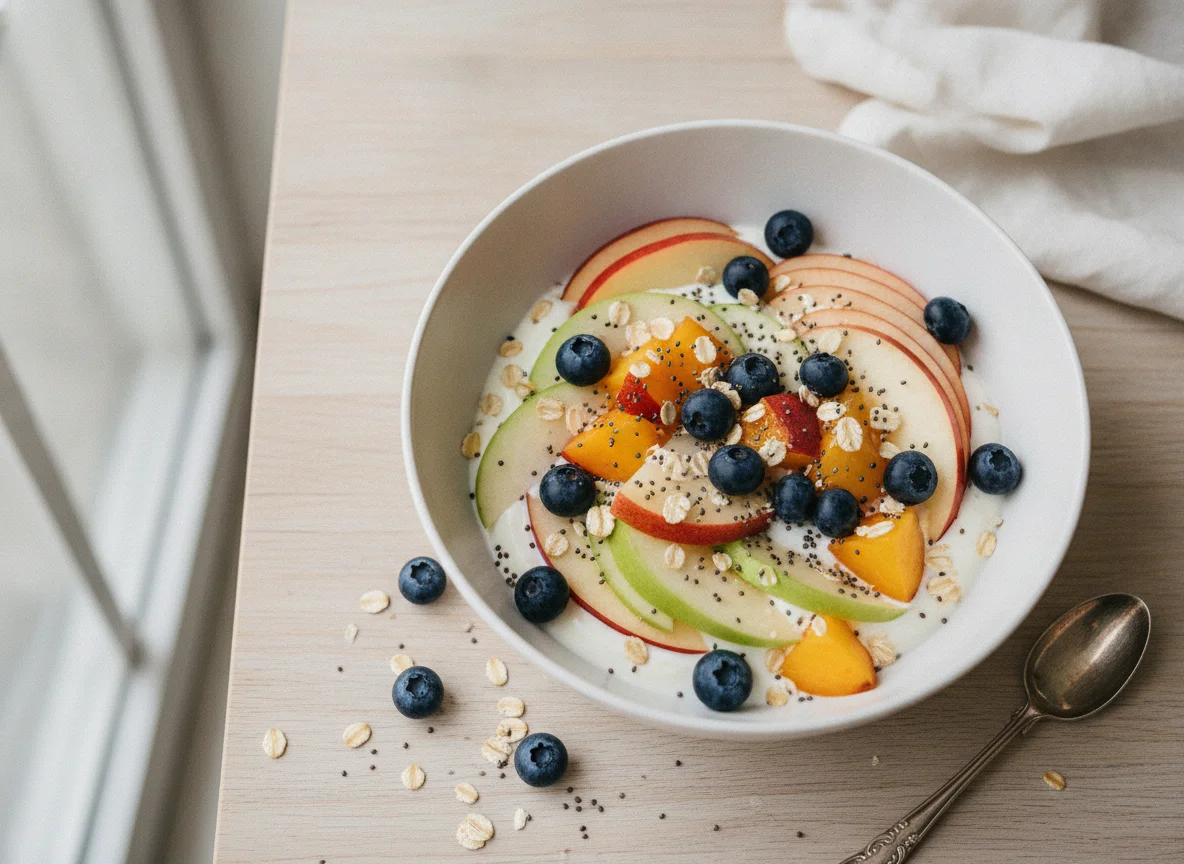 Fruchtsalat mit Joghurt und Haferflocken photo