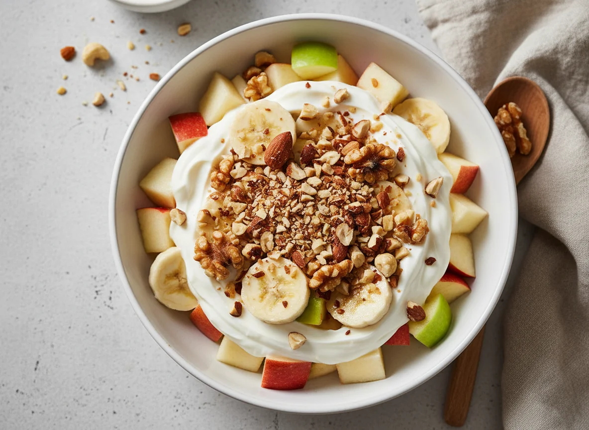 Fruchtsalat mit Joghurt und Nüssen photo