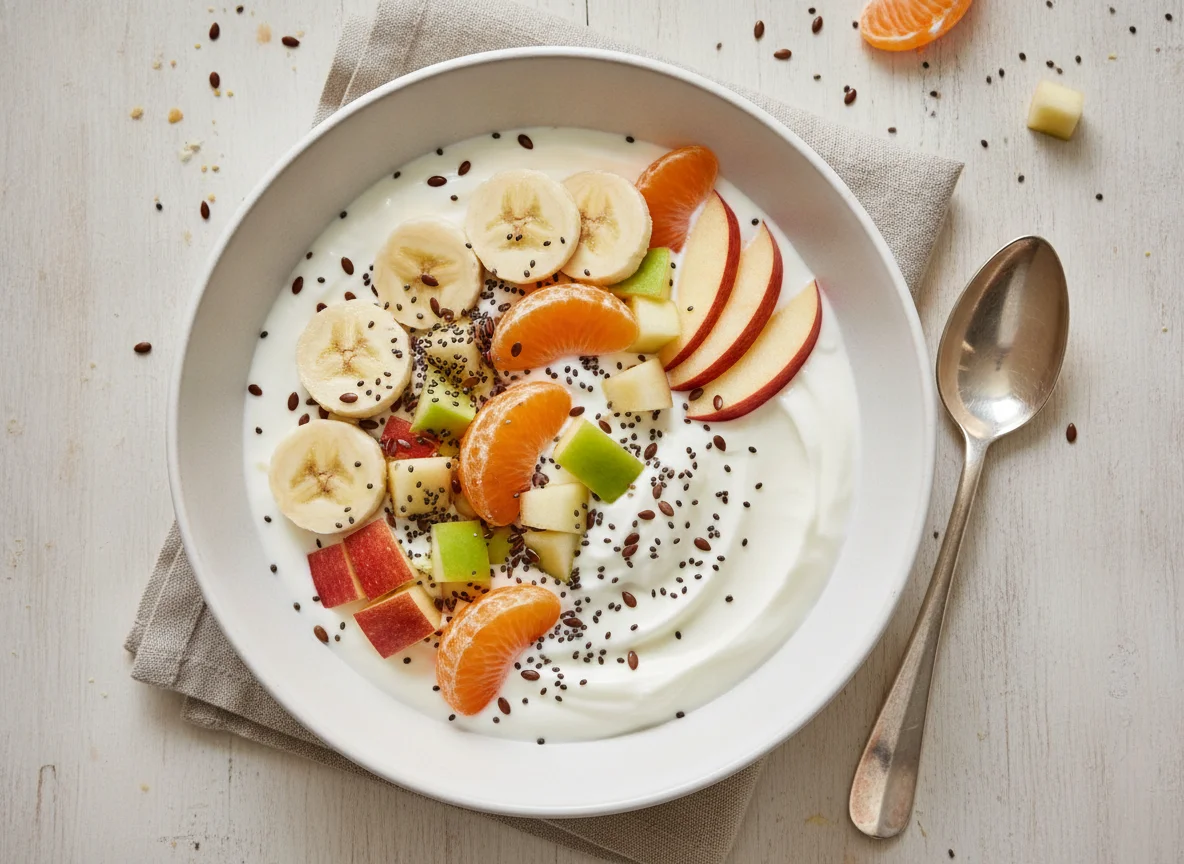Fruchtsalat mit Joghurt und Samen photo