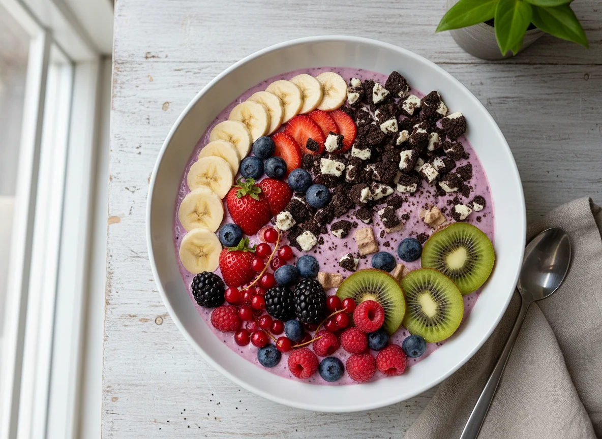 Frucht-Skyr-Bowl mit Keks photo