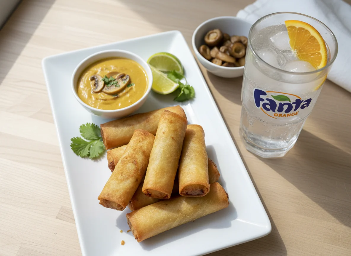 Frühlingsrollen mit Sauce und Fanta photo