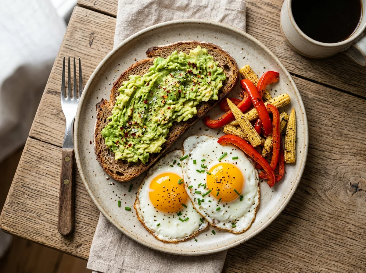 Frühstück mit Avocado-Brot und Spiegelei photo
