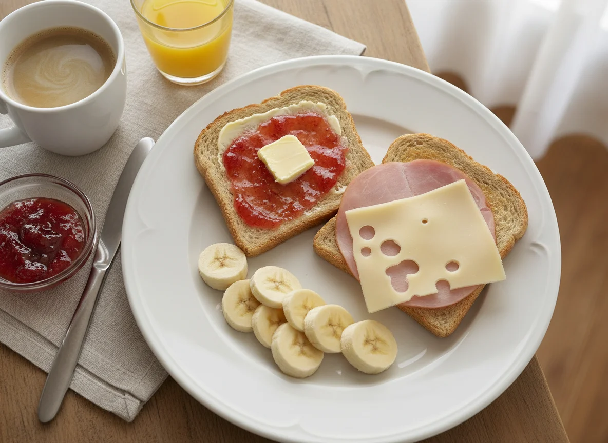 Frühstück mit Banane und Toast photo