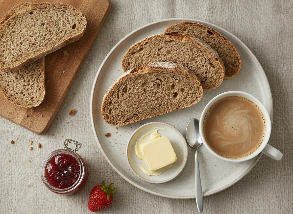 Frühstück mit Brot, Butter und Kaffee photo