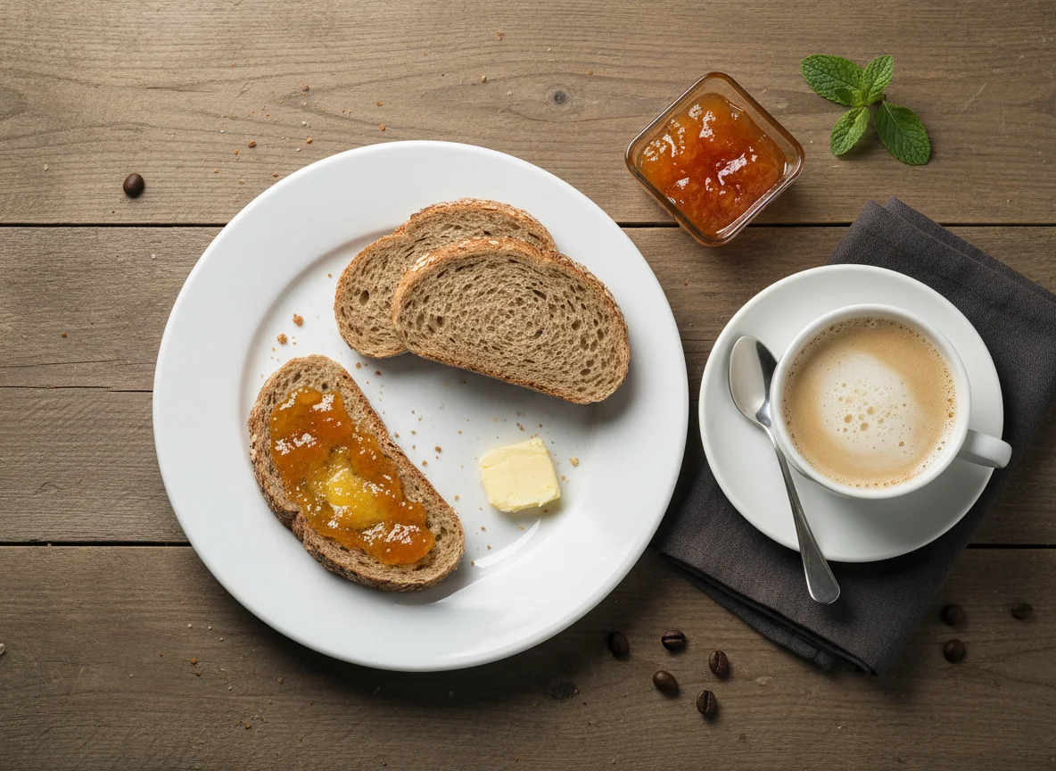 Frühstück mit Brot und Kaffee photo