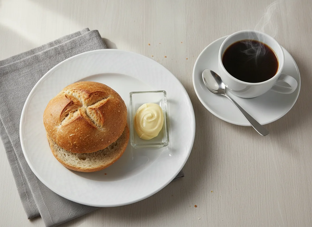 Frühstück mit Brötchen, Butter und Kaffee photo