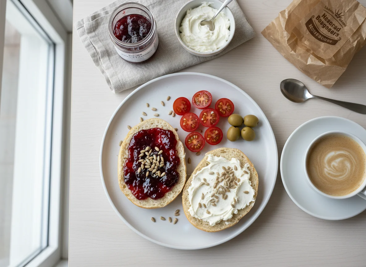 Frühstück mit Brötchen, Gemüse und Kaffee photo