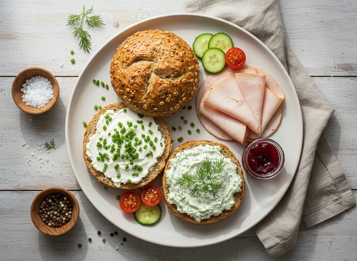 Frühstück mit Brötchen und Aufschnitt photo