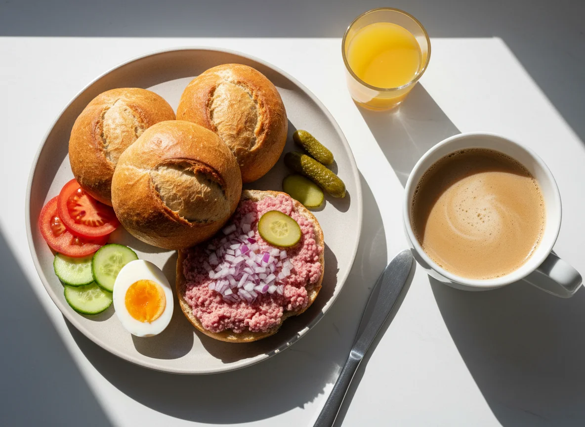 Frühstück mit Brötchen und Kaffee photo