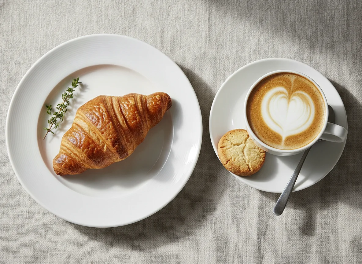 Frühstück mit Croissant und Cappuccino photo