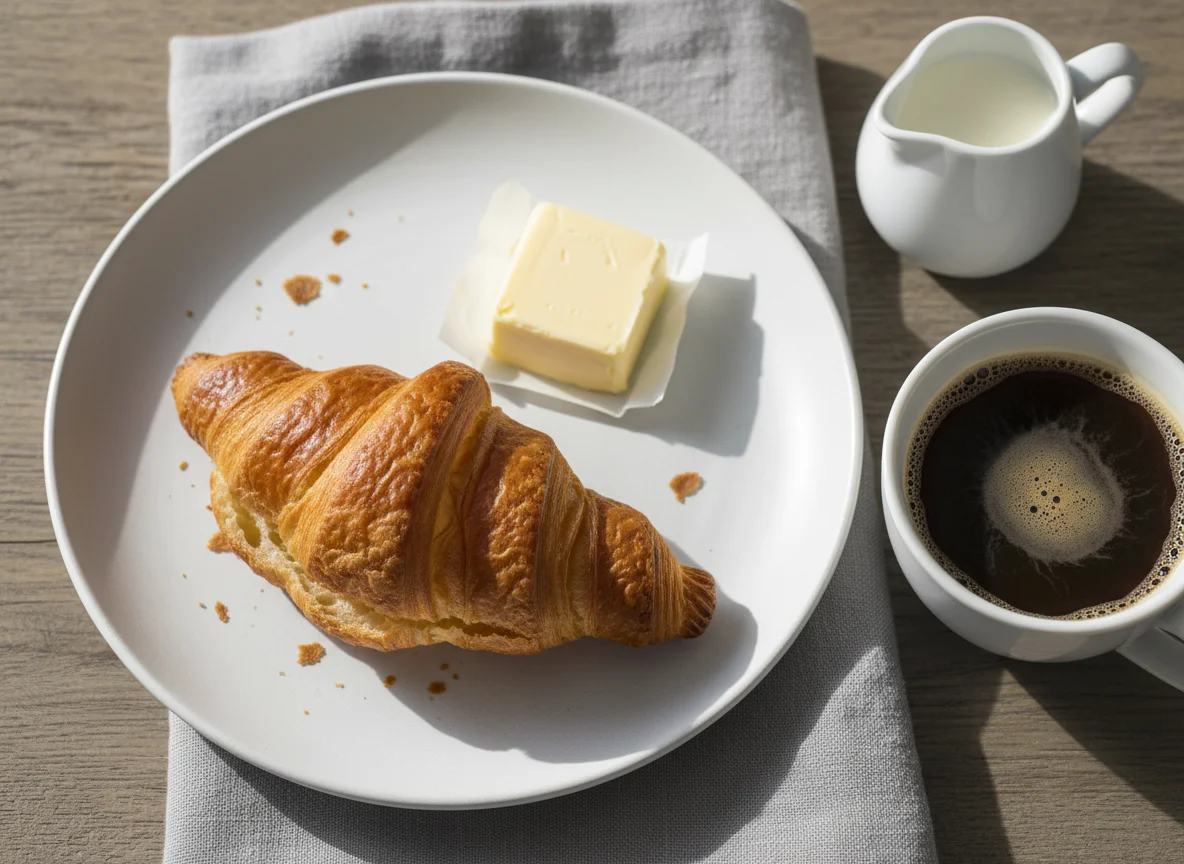 Frühstück mit Croissant und Kaffee photo