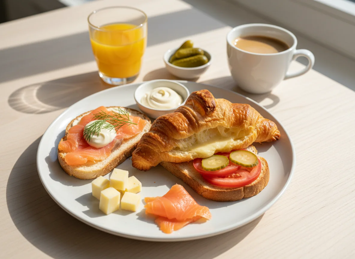 Frühstück mit Croissant und Toast photo