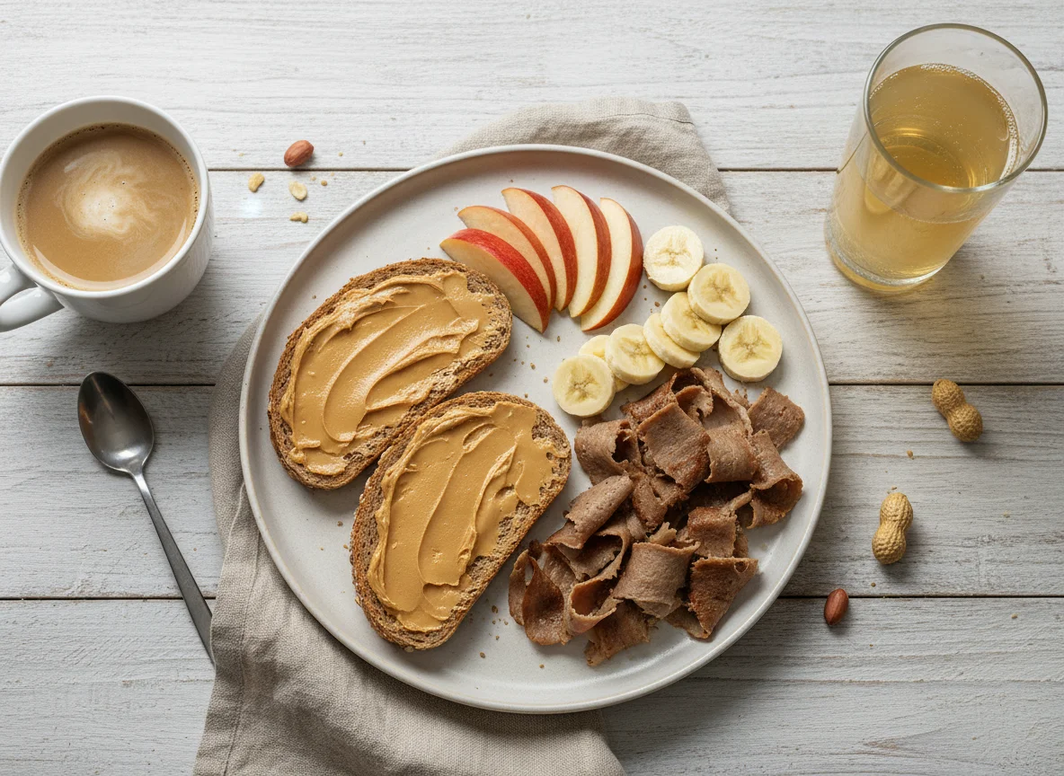 Frühstück mit Dönerfleisch und Apfelschorle photo