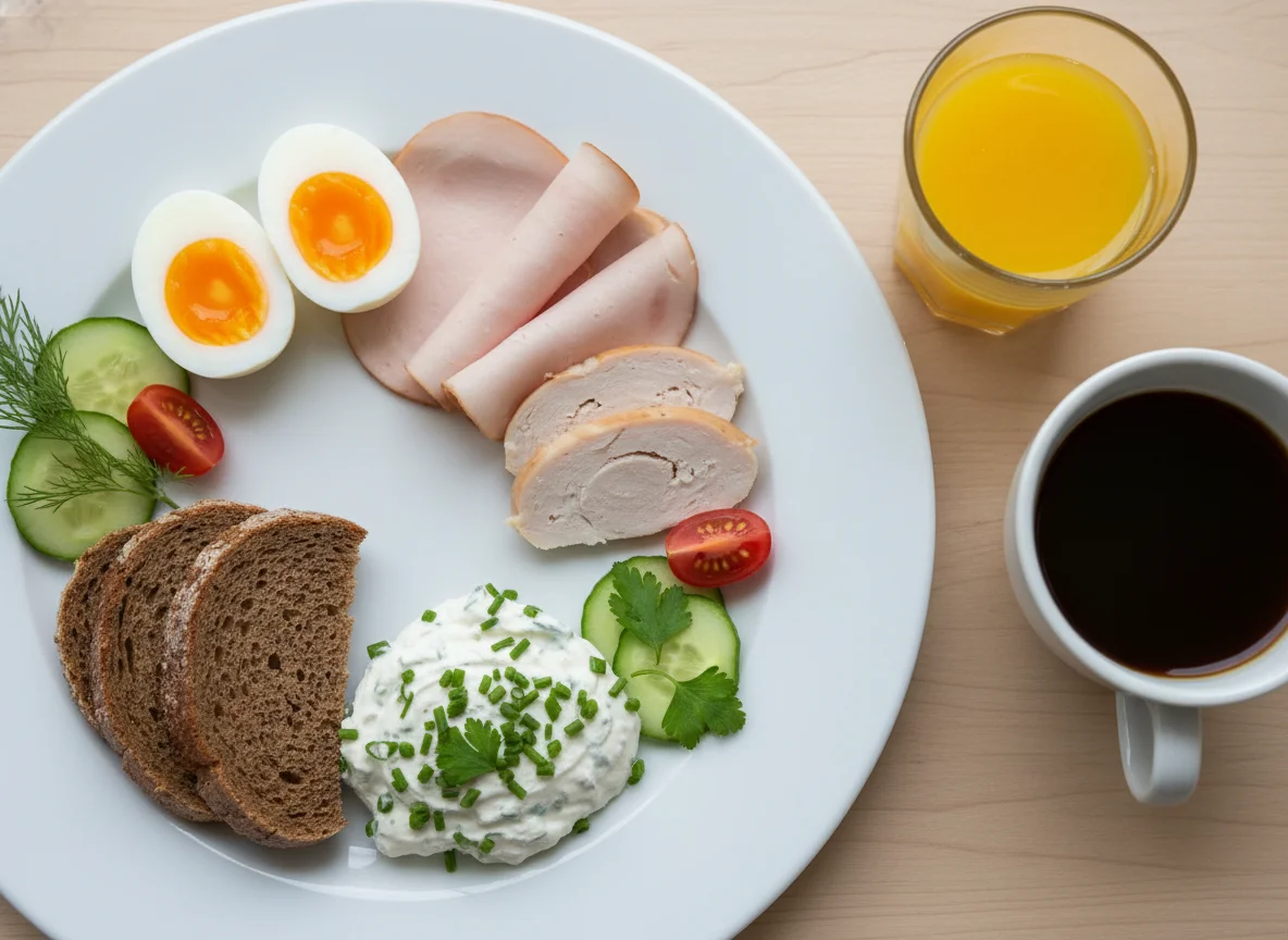 Frühstück mit Ei und Aufschnitt photo