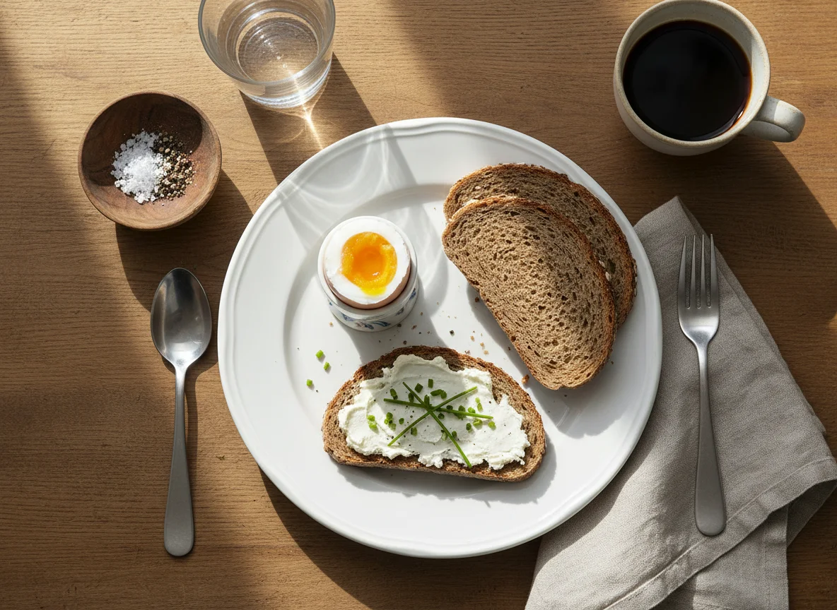 Frühstück mit Ei und Brot photo
