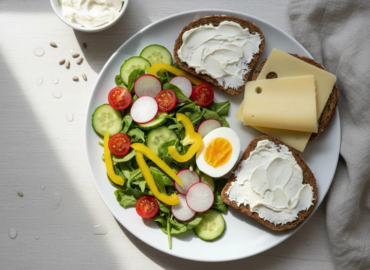 Frühstück mit Ei und Salat photo