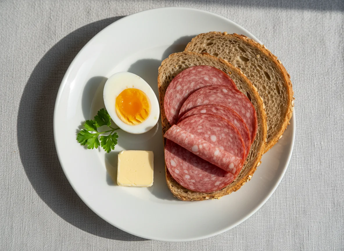 Frühstück mit Ei und Wurstbrot photo
