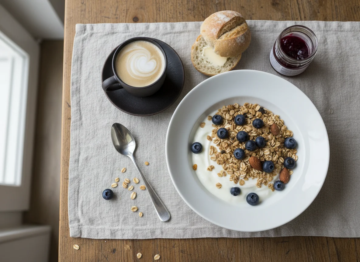 Frühstück mit Joghurt und Kaffee photo