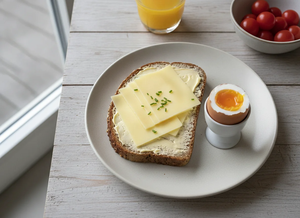 Frühstück mit Käsebrot und Ei photo