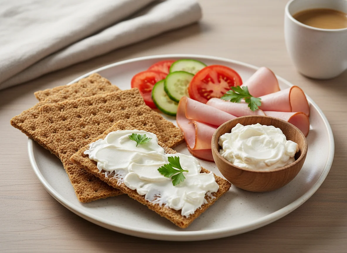 Frühstück mit Knäckebrot und Aufschnitt photo