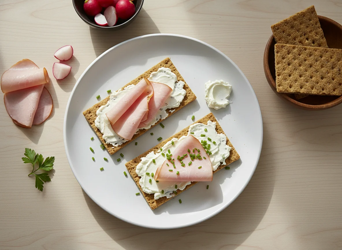 Frühstück mit Knäckebrot und Schinken photo