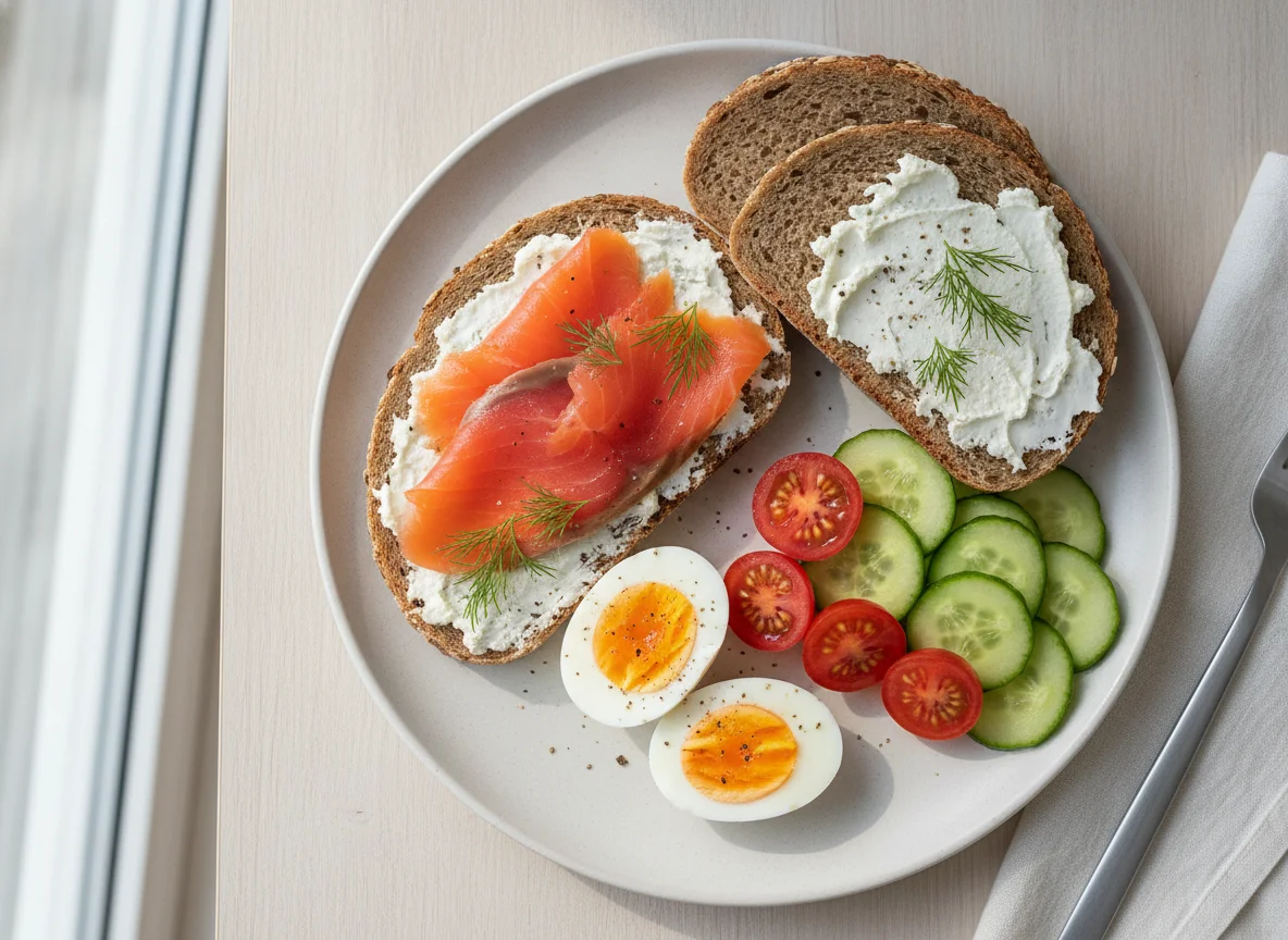 Frühstück mit Lachs und Ei photo