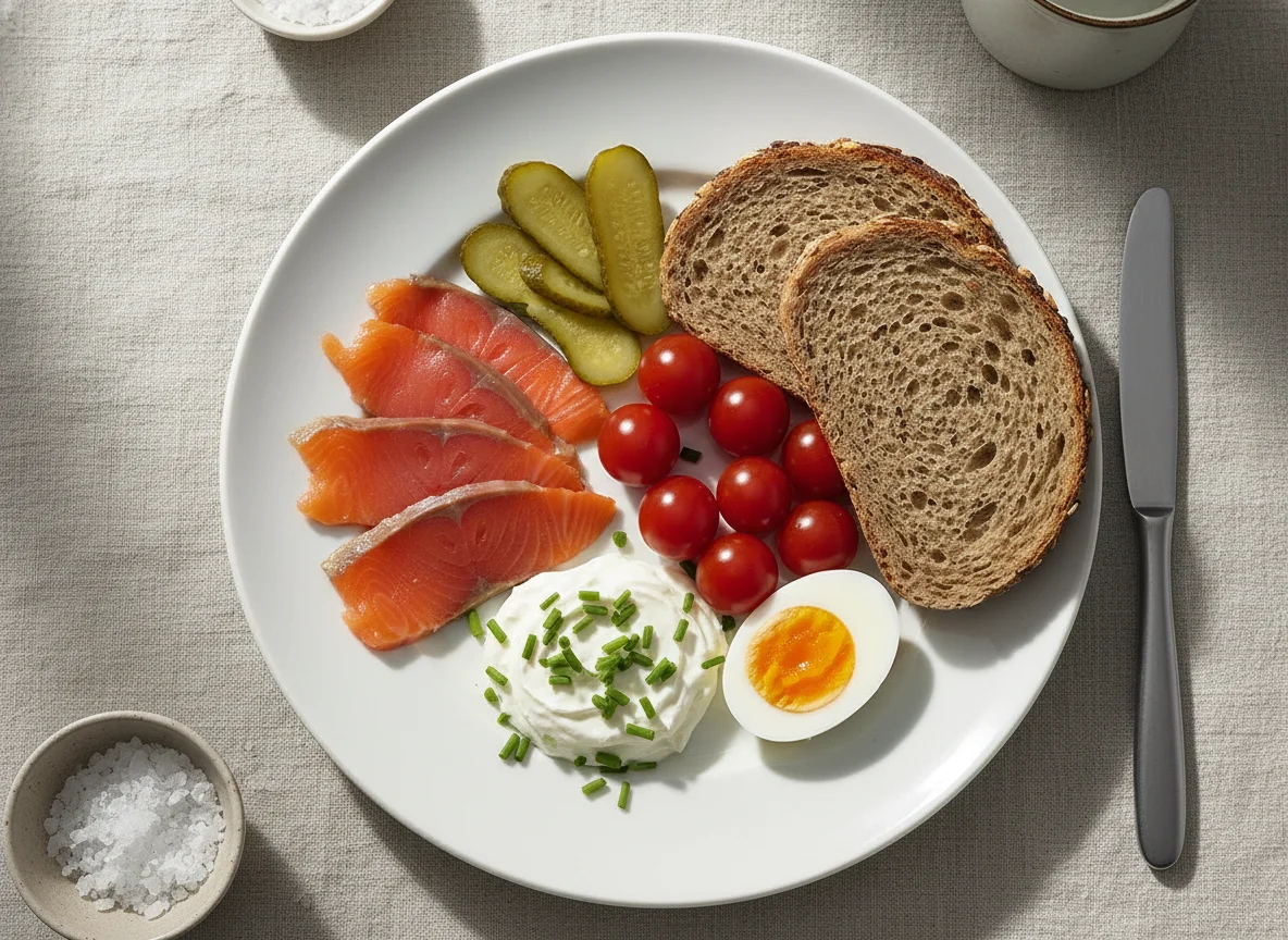 Frühstück mit Lachs und Eiern photo