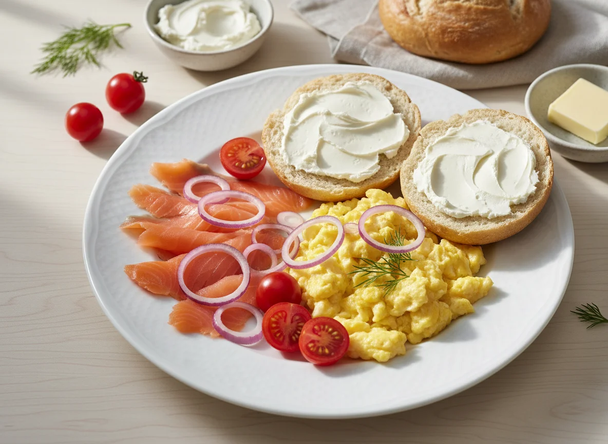 Frühstück mit Lachs und Rührei photo
