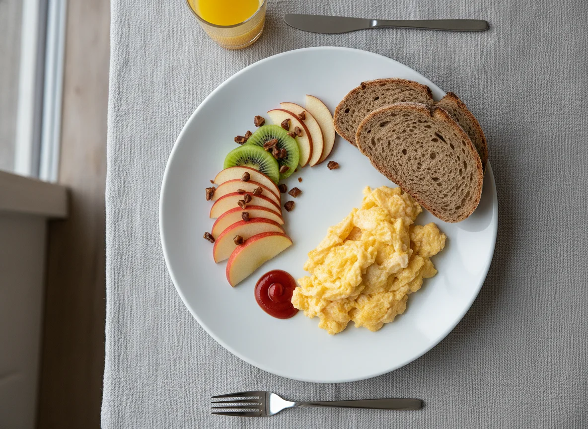 Frühstück mit Obst und Eierspeise photo