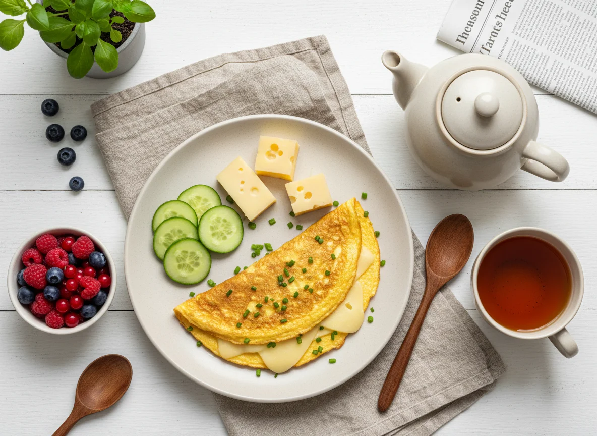 Frühstück mit Omelett und Beilagen photo