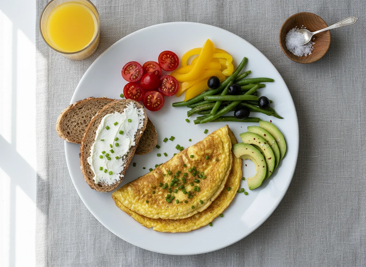 Frühstück mit Omelett und Gemüse photo