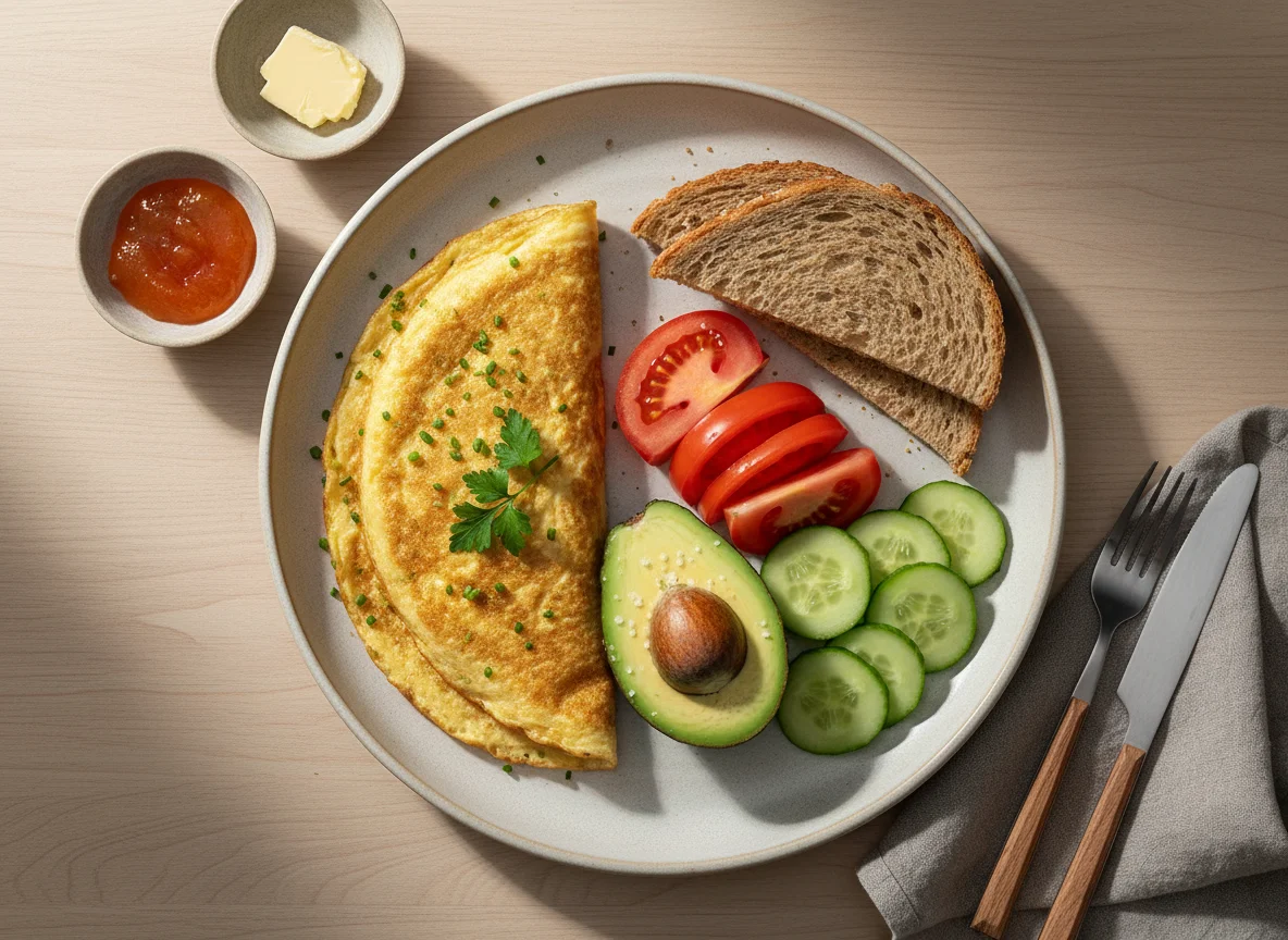 Frühstück mit Omelett und Toast photo