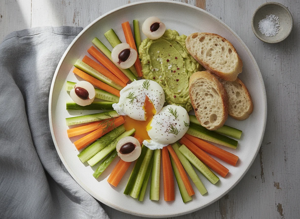 Frühstück mit pochierten Eiern und Lychees photo